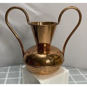 Vintage French Villedieu Copper Flower Vase Pitcher Jug Vessel Urn With Handles